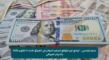 سعر قياسي.. تراجع غير متوقع لسعر الدولار في العراق الأحد 5 أكتوبر 2025 بالدينار العراقي